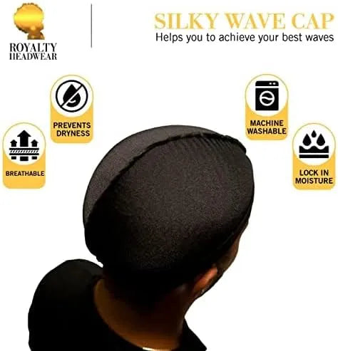 Royalty Headwear Silky Wave Cap for 360, 540 & 720 Waves, Soft Breathable Durag Skull Cap Beanie for Men
