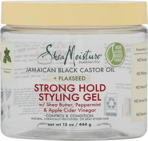 SheaMoisture Strong Hold Styling Gel+Flaxseed Jamaican Black Castor Oil Gives Controlled Style,Infused With Castor Seed Oil,SheaButter & Indulgent Scent ParabenFree AntiFrizz Hair Gel 15oz (Pack of 2) Secondary image