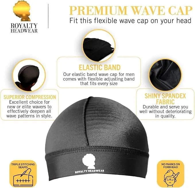 Royalty Headwear Silky Wave Cap for 360, 540 & 720 Waves, Soft Breathable Durag Skull Cap Beanie for Men Secondary image