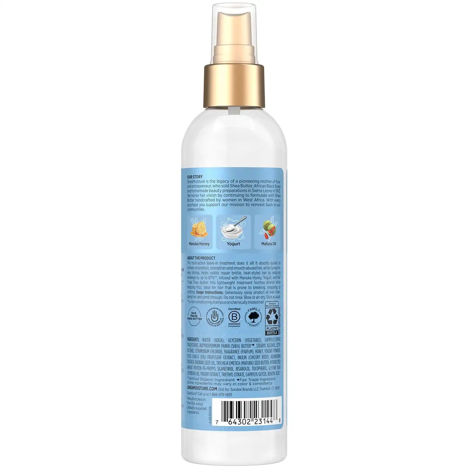 Shea Moisture Leave-In Conditioner, Multi-Action Spray 2-Pack, Manuka Honey & Yogurt Hydrate & Repair for Dry, Damaged Hair, 8 Oz Ea Secondary image