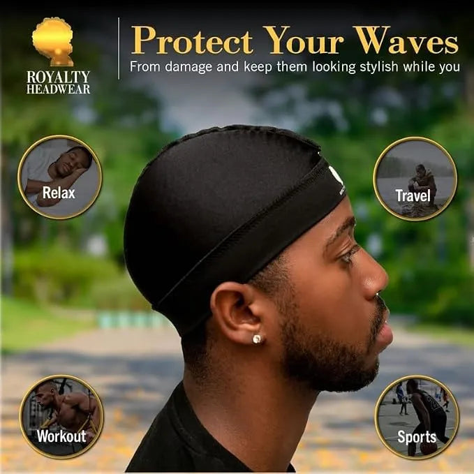 Royalty Headwear Silky Wave Cap for 360, 540 & 720 Waves, Soft Breathable Durag Skull Cap Beanie for Men