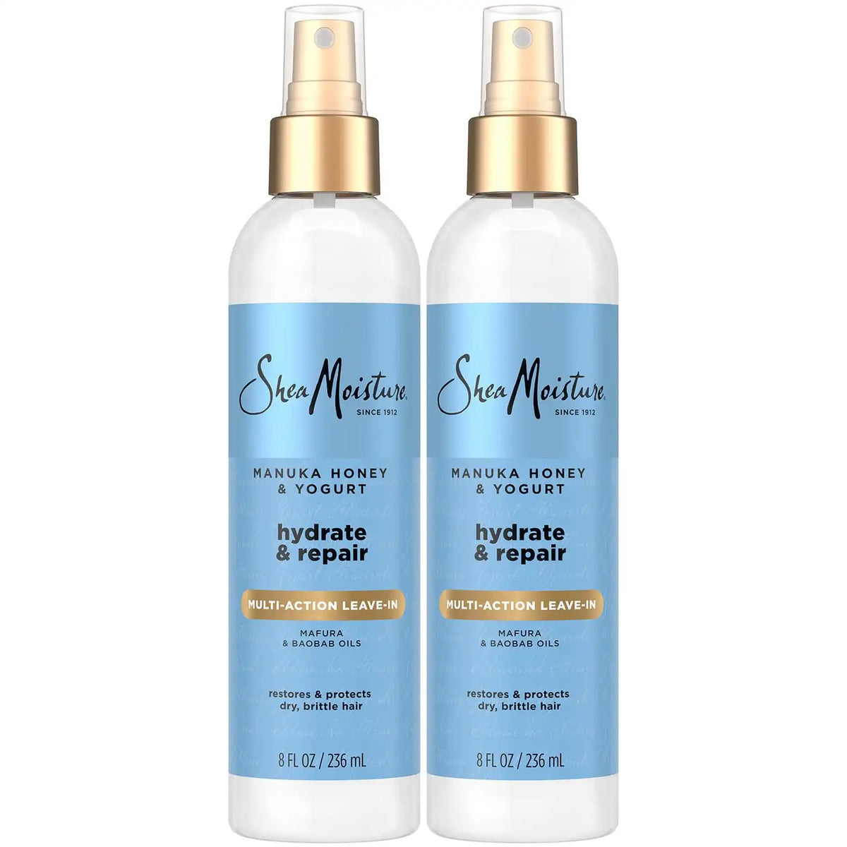 Shea Moisture Leave-In Conditioner, Multi-Action Spray 2-Pack, Manuka Honey & Yogurt Hydrate & Repair for Dry, Damaged Hair, 8 Oz Ea Main image
