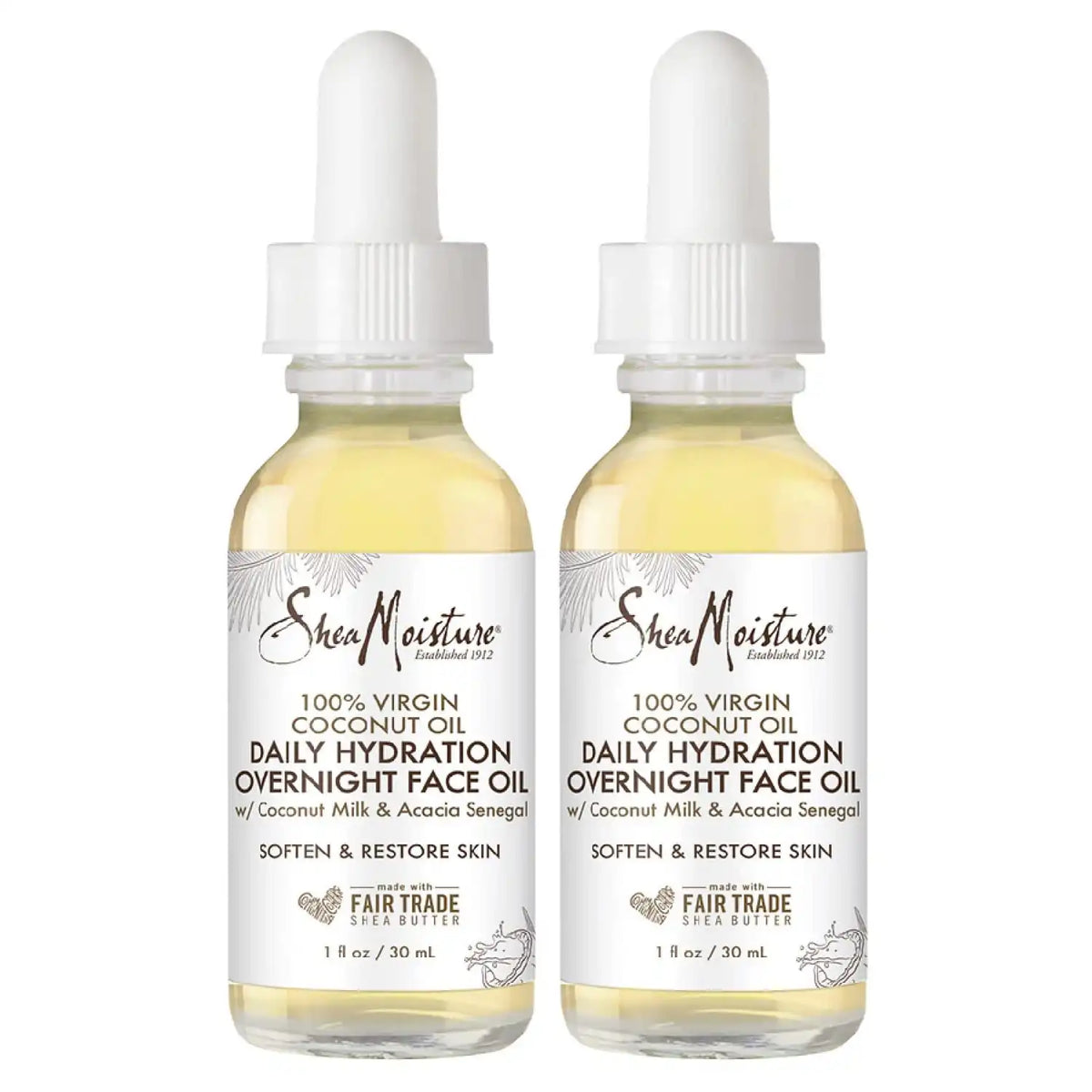 SheaMoisture Coconut Oil for Face - Daily Hydration Overnight Face Oil with Coconut Milk & Acacia Senegal, Argan Oil for Skin, Organic Shea Butter, Hydrating, Vitamin E, 1 Oz (Pack of 2) Main image