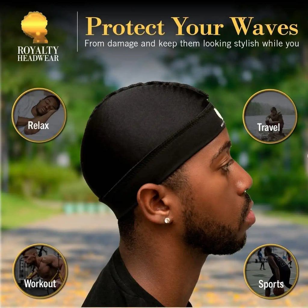 Royalty Headwear Silky Wave Cap for 360, 540 & 720 Waves, Soft Breathable Durag Skull Cap Beanie for Men