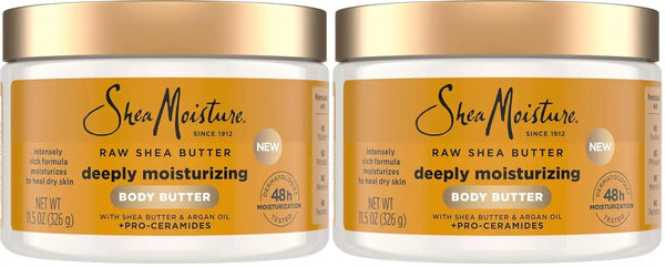SheaMoisture Deeply Moisturizing Body Butter with Raw Shea Butter, Argan Oil and Pro-Ceramides, Rich Hydration & Healing of Dry Skin, 48H Moisturizing 11.5 oz, (Pack of 2)