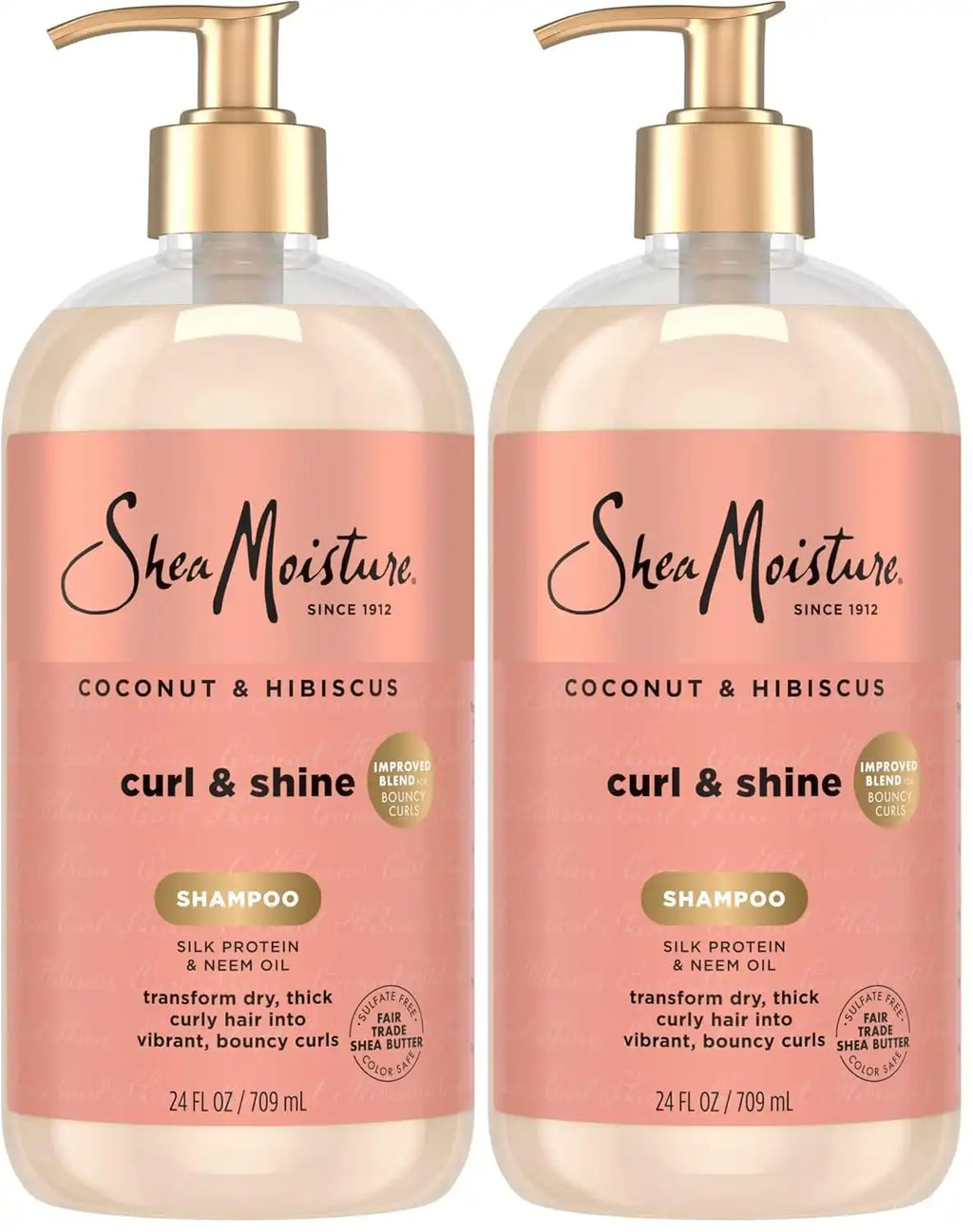 SheaMoisture Shampoo Coconut and Hibiscus,for Thick,Curly Hair,to Cleanse & Hydrate,24 oz,(Pack of 2)