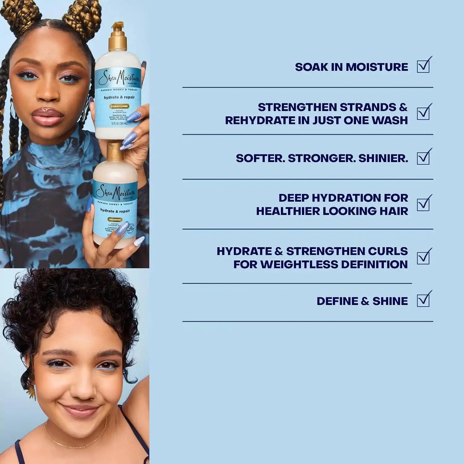 SheaMoisture Shampoo & Conditioner, Manuka Honey & Yogurt Hydrate & Repair + Whipped Curl Cream for Curly Hair Definition, Frizz Control Secondary image