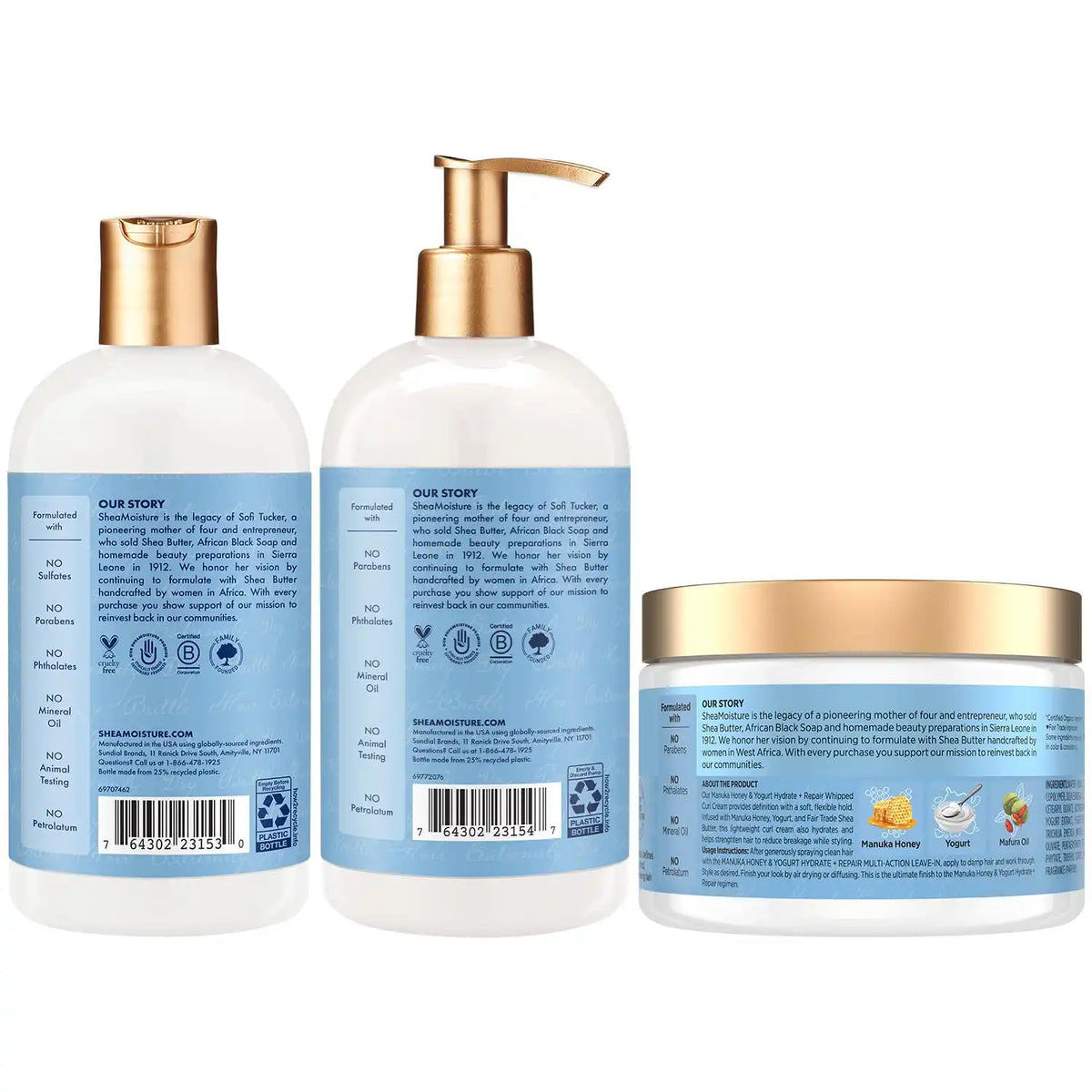 SheaMoisture Shampoo & Conditioner, Manuka Honey & Yogurt Hydrate & Repair + Whipped Curl Cream for Curly Hair Definition, Frizz Control Main image