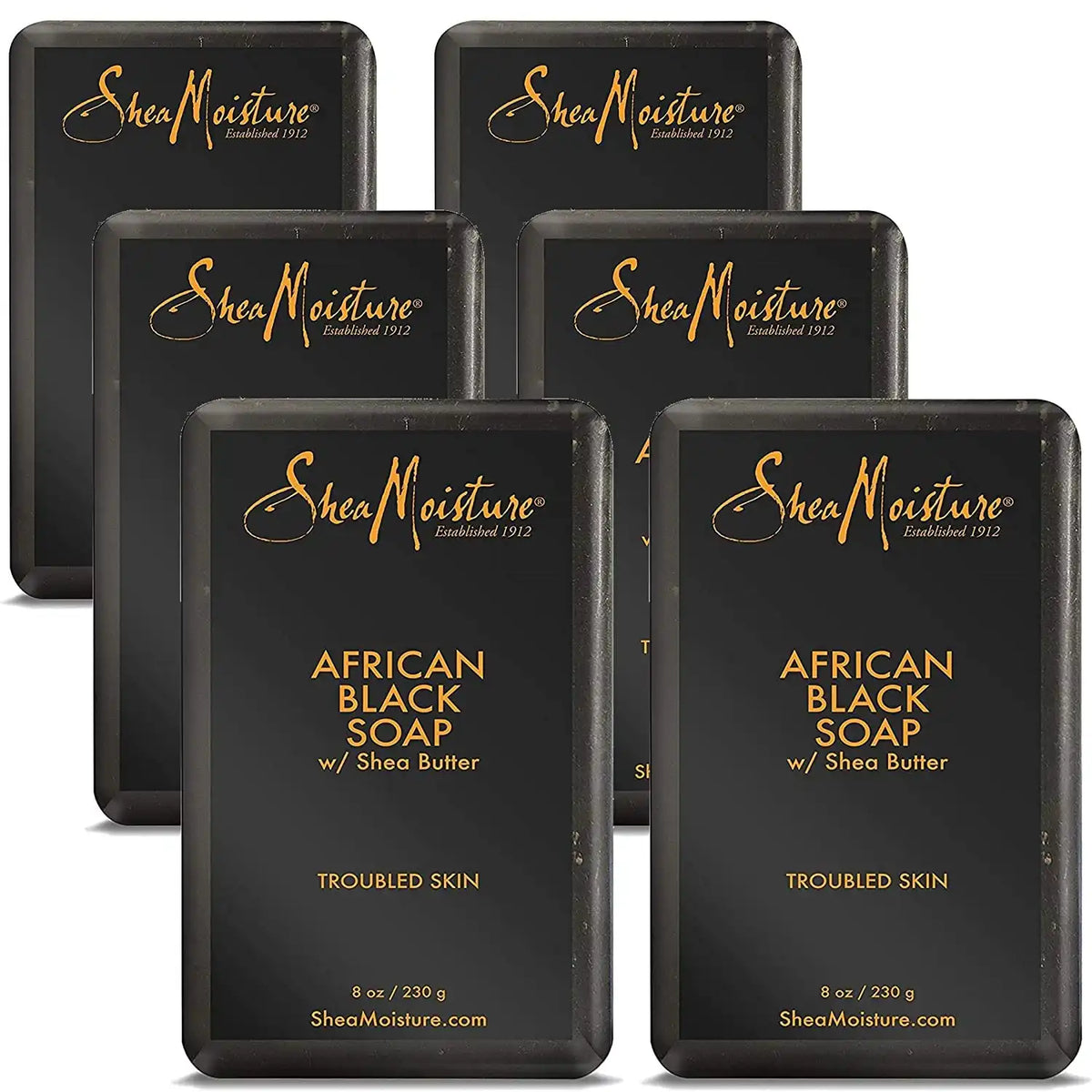 SheaMoisture Bar Soap 6 Count for Troubled Skin African Black Soap Cleanser with Shea Butter 8 oz Main image