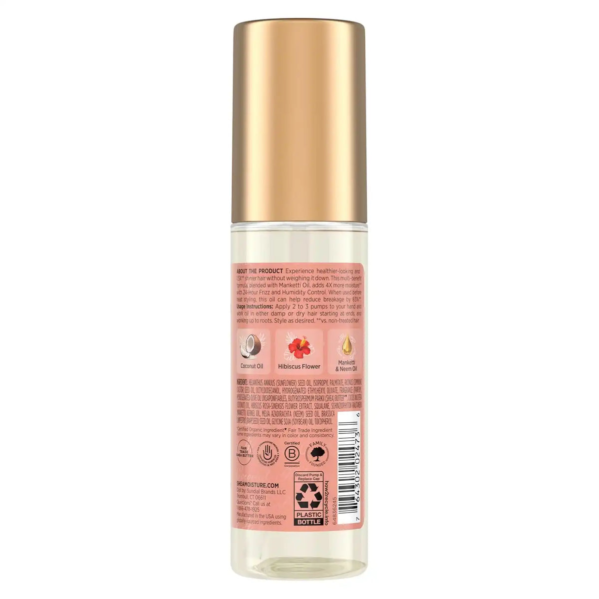 Shea Moisture Coconut & Hibiscus Smooth & Shine Oil Coconut & Hibiscus Softens And Hydrates Hair With Manketti And_Coconut Oil For A Lightweight Texture 3.3 Fl Oz (Pack of 6)