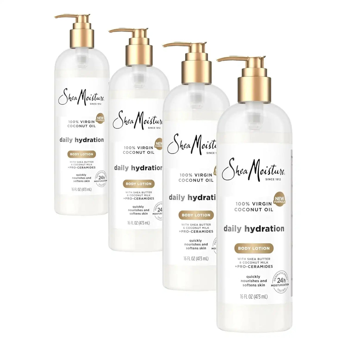 SheaMoisture Daily Hydration Body Lotion with 100% Virgin Coconut Oil, Shea Butter, Coconut Milk and Pro-Ceramides, Quickly Nourish & Soften Skin, 24H Moisturizing 16 oz (Pack of 4) Main image