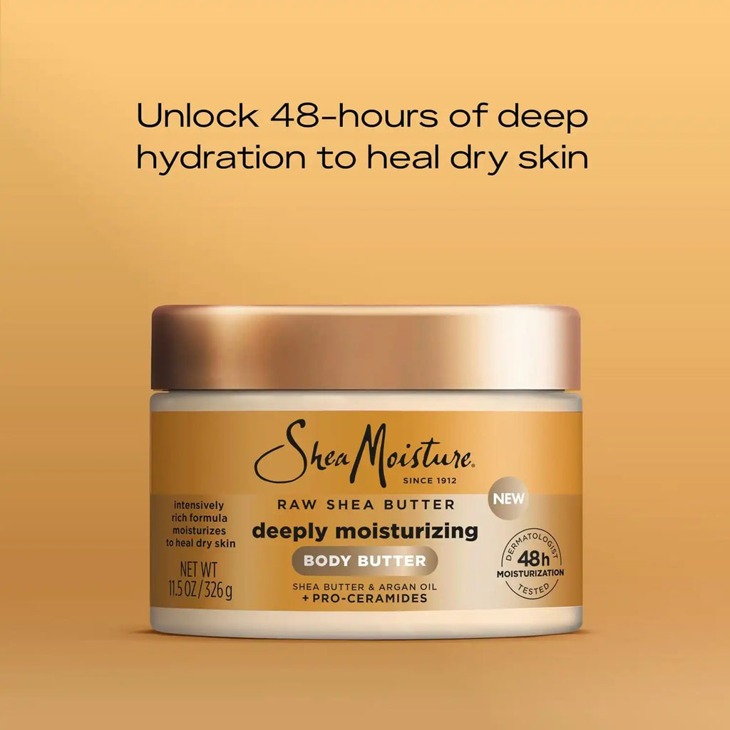 SheaMoisture Deeply Moisturizing Body Butter with Raw Shea Butter, Argan Oil and Pro-Ceramides, Rich Hydration & Healing of Dry Skin, 48H Moisturizing 11.5 oz, (Pack of 2)
