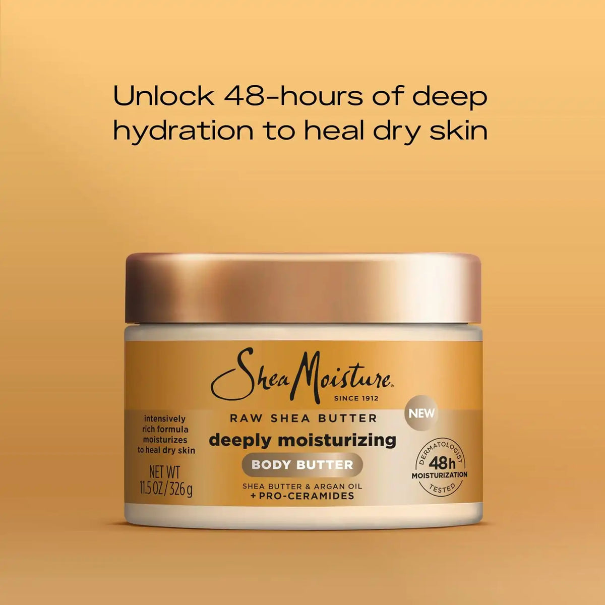 SheaMoisture Deeply Moisturizing Body Butter with Raw Shea Butter, Argan Oil and Pro-Ceramides, Rich Hydration & Healing of Dry Skin, 48H Moisturizing 11.5 oz, (Pack of 2)