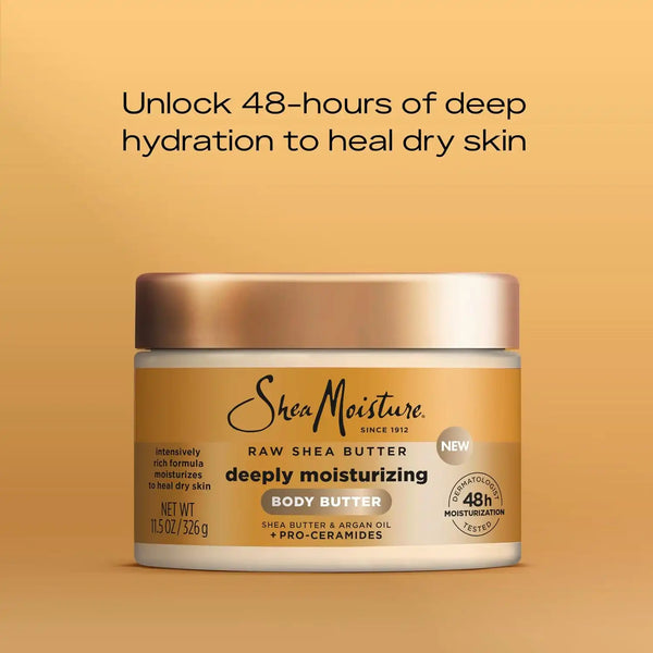 SheaMoisture Deeply Moisturizing Body Butter with Raw Shea Butter, Argan Oil and Pro-Ceramides, Rich Hydration & Healing of Dry Skin, 48H Moisturizing 11.5 oz (Pack of 12)