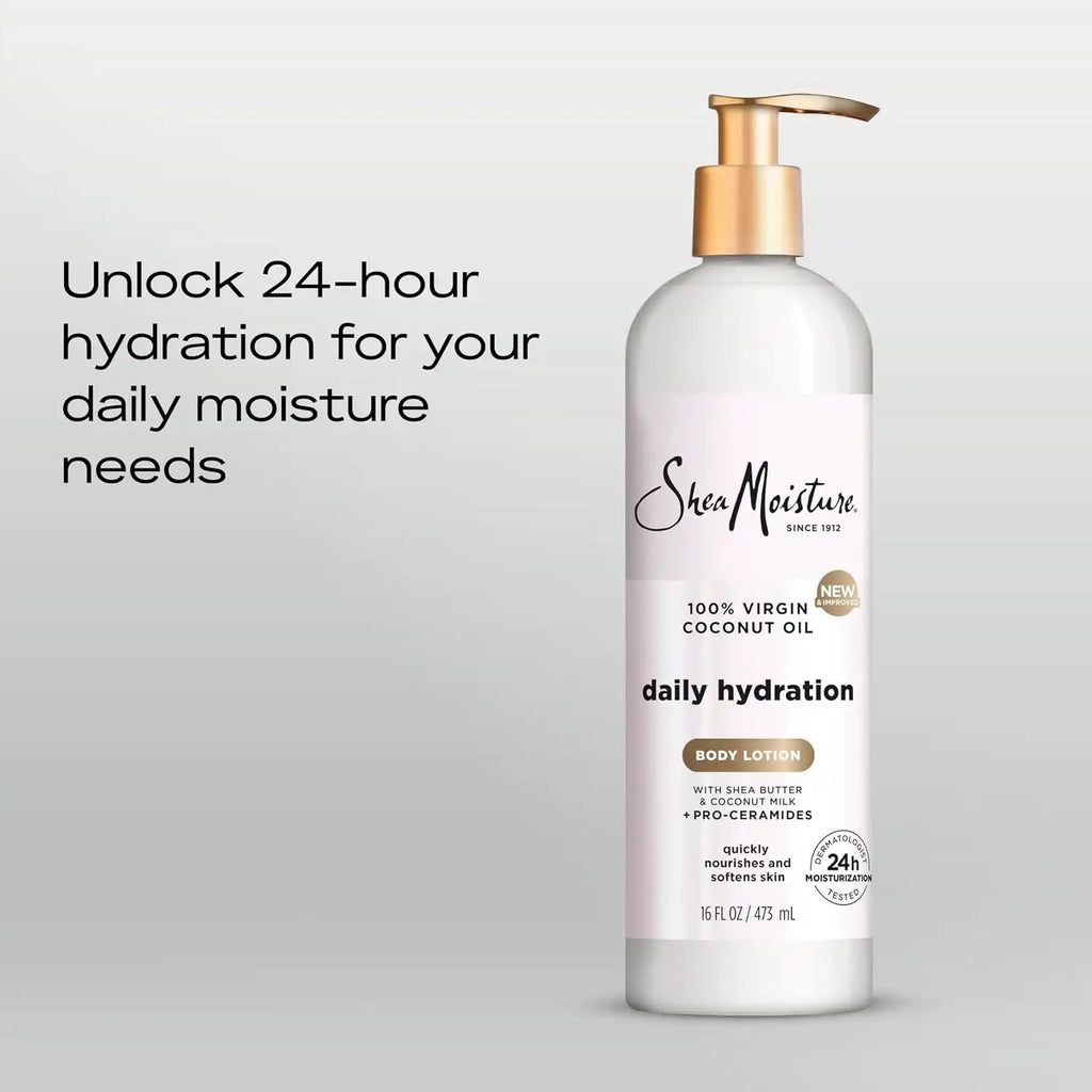 SheaMoisture Daily Hydration Body Lotion with 100% Virgin Coconut Oil, Shea Butter, Coconut Milk and Pro-Ceramides, Quickly Nourish & Soften Skin, 24H Moisturizing 16 oz (Pack of 4)