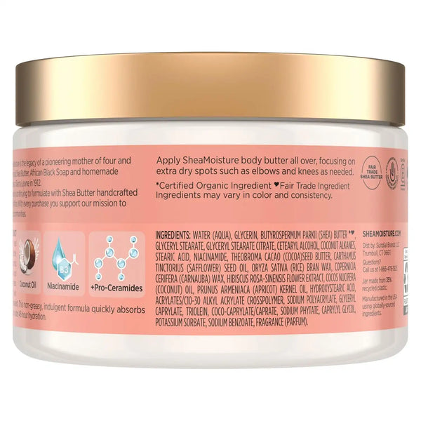 SheaMoisture Illuminating Body Butter with Coconut & Hibiscus, Niacinamide and Pro-Ceramides, Renewing Skin’s Natural Glow, 48H Moisturizing 11.5 oz,(Pack of 2)