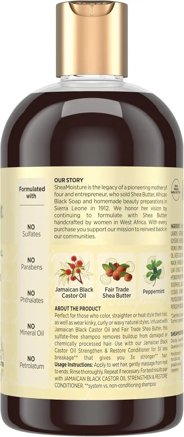 Shea Moisture Strengthen and Restore Shampoo for Damaged Hair 100% Pure Jamaican Black Castor Oil Cleanse and Nourish 13 oz Secondary image