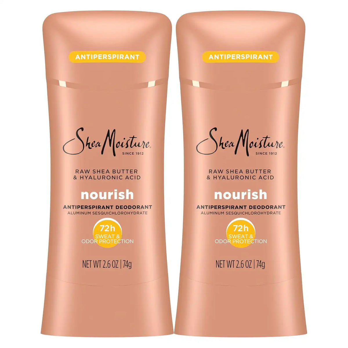 SheaMoisture Antiperspirant Deodorant Stick Moisturizing Raw Shea Butter & Hyaluronic Acid 2 Count for 48HR Sweat & Odor Protection with No Parabens & No Mineral Oil 2.6 oz Main image