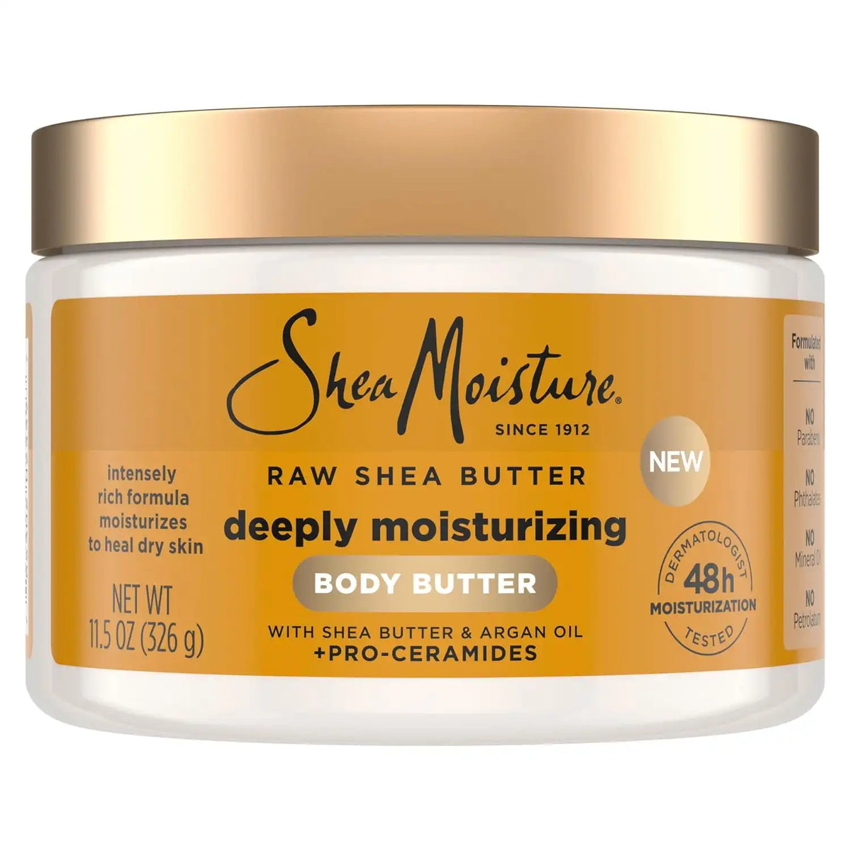 SheaMoisture Deeply Moisturizing Body Butter with Raw Shea Butter, Argan Oil and Pro-Ceramides, Rich Hydration & Healing of Dry Skin, 48H Moisturizing 11.5 oz (Pack of 12) Main image