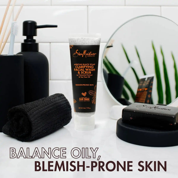 Sheamoisture Facial Wash and Scrub for Blemish Prone Skin African Black Soap to Clarify Skin 4 oz