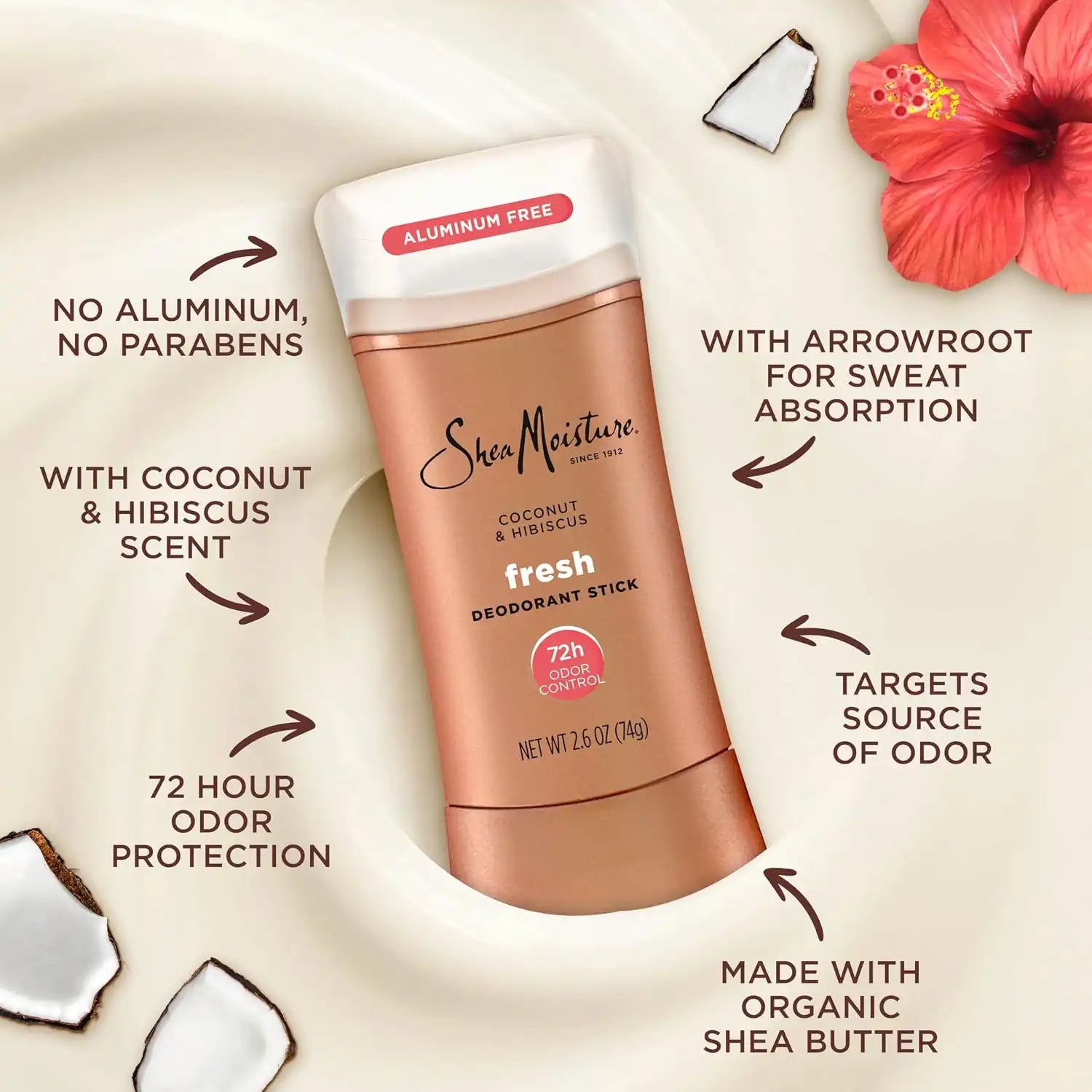 SheaMoisture Deodorant Stick Coconut & Hibiscus Fresh 2.6 oz Secondary image