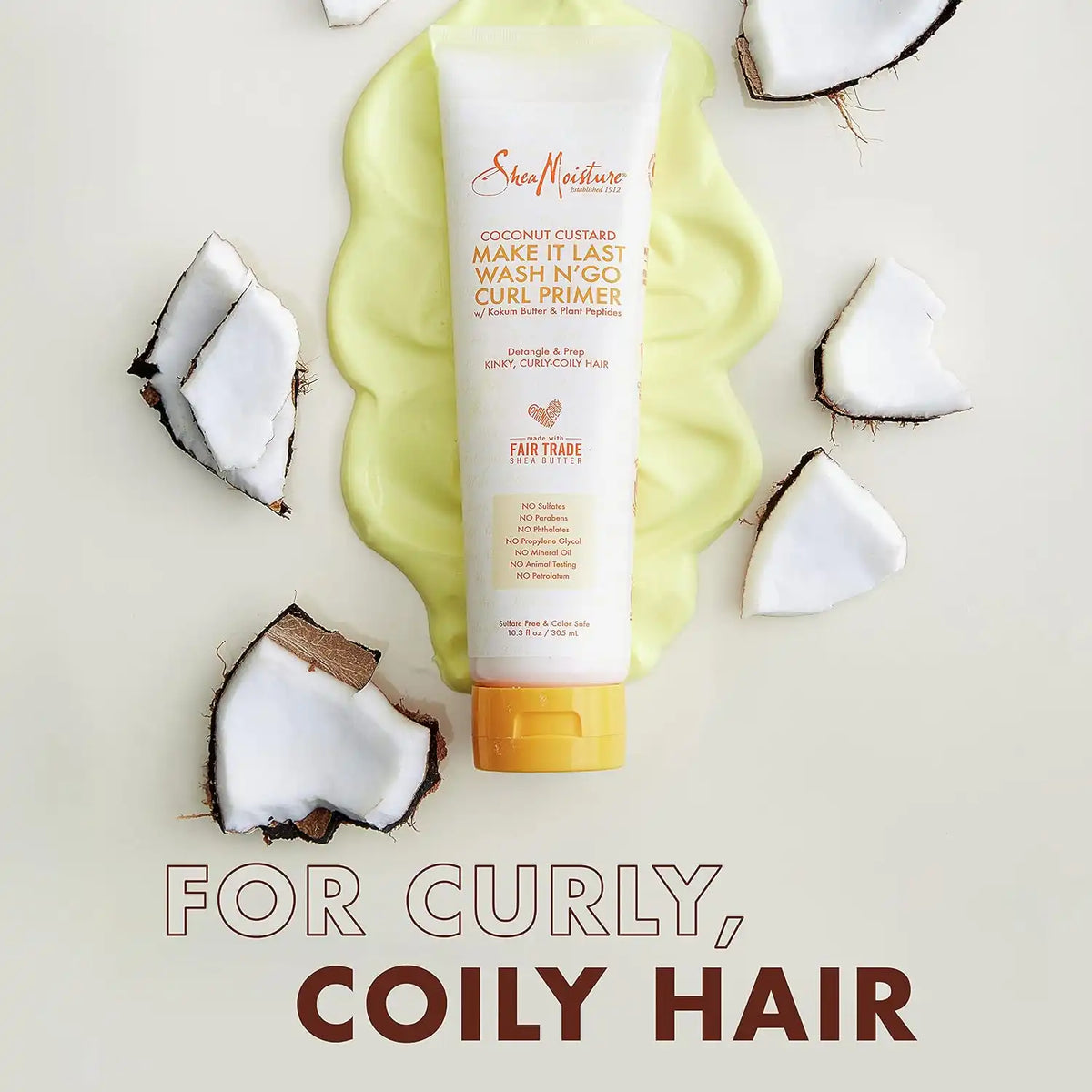 SheaMoisture Coconut Custard Curl Defining Cream - Make It Last Wash N' Go Primer, Enhancer & Detangler for Wavy & Curly Hair, Organic Shea Butter, 10.3 Oz